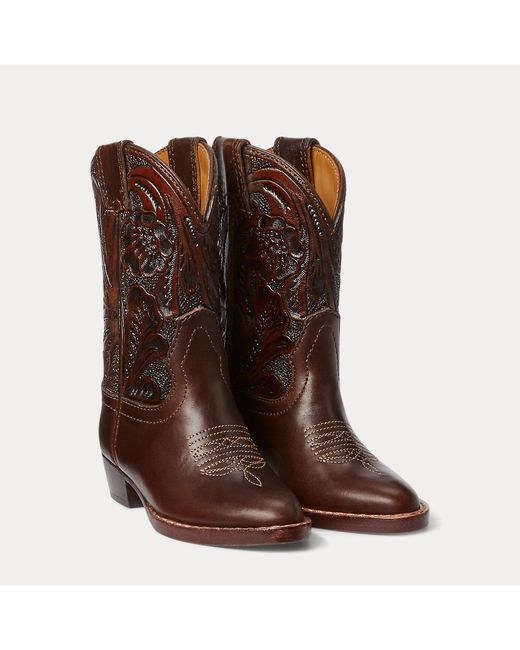 RRL Brown Mini Plainview Hand-Tooled Leather Boot for men