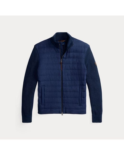 Polo Ralph Lauren Blue Hybrid Linen Full-Zip Jumper for men