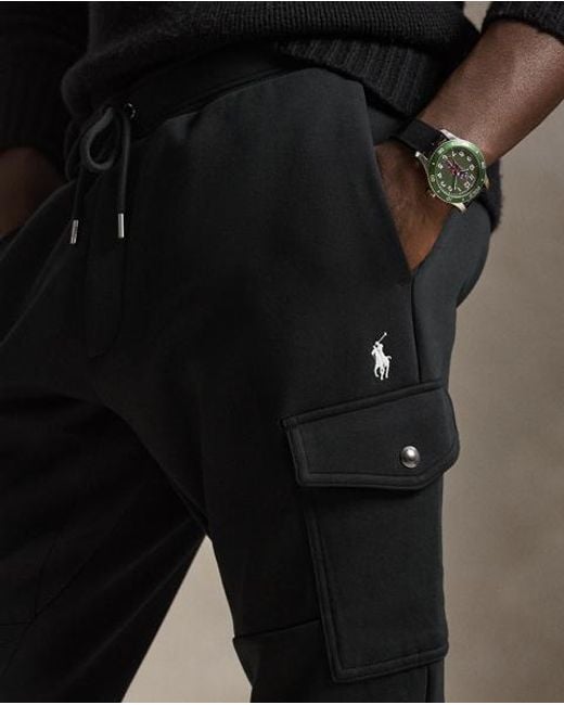 Polo Ralph Lauren Black Double-Knit Cargo Jogging Bottom for men