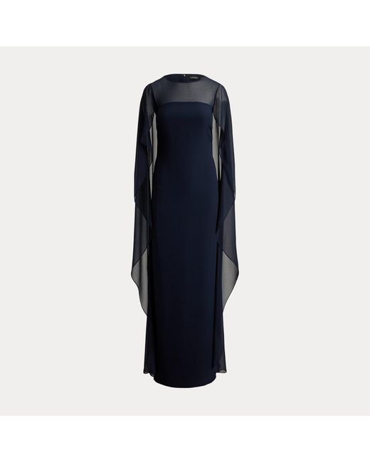 Ralph Lauren Blue Cape Georgette Gown