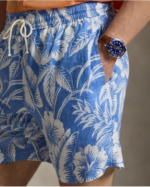 Polo Ralph Lauren Blue 14.5 Cm Traveller Linen Swimming Shorts for men