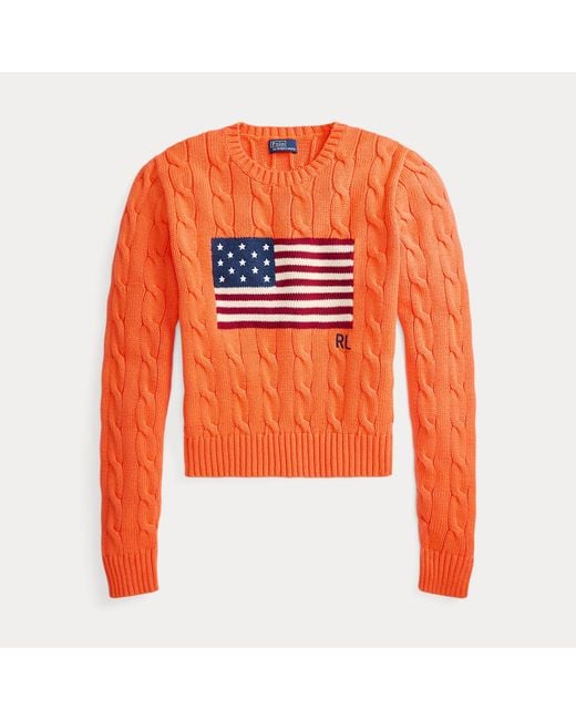 Polo Ralph Lauren Red Flag Cable-Knit Cotton Cropped Jumper