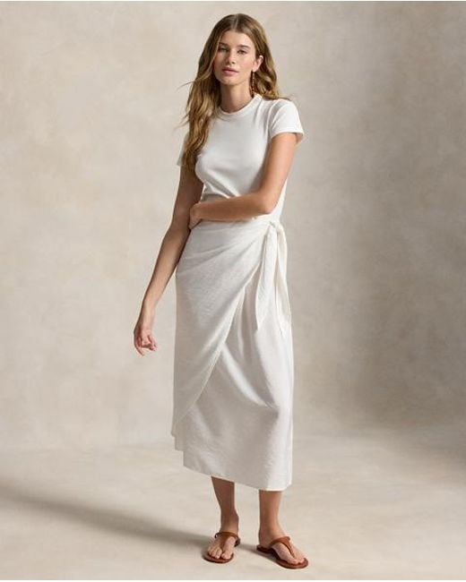 Polo Ralph Lauren White Faux-Wrap Tee Dress