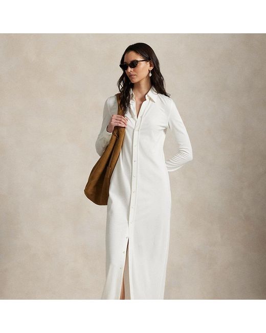 Polo Ralph Lauren Ponté Maxi-Overhemdjurk Met Knopen in het Natural