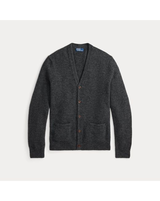 Polo Ralph Lauren Black Suede-Patch Wool-Blend Cardigan for men