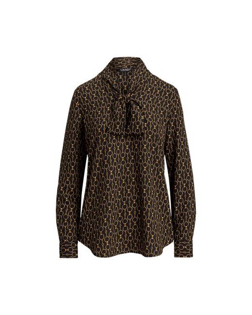Ralph Lauren Black Chain-Print Crepe Tie-Neck Blouse