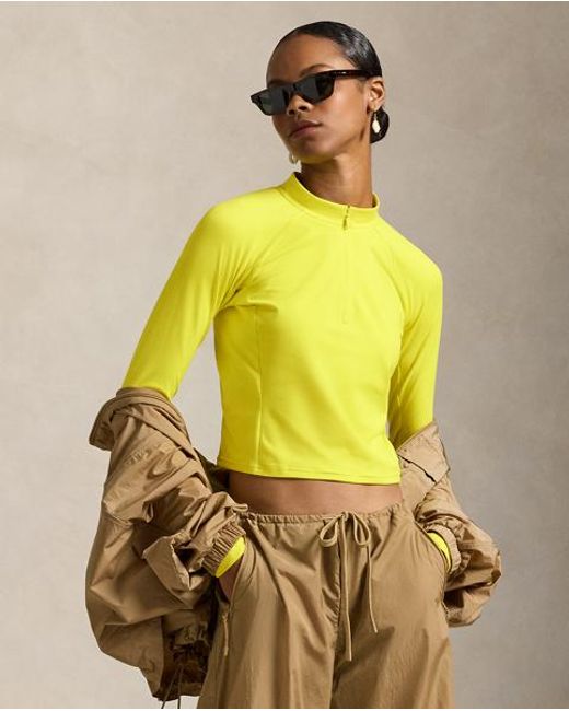 Polo Ralph Lauren Yellow Sueded Jersey Cropped Half-Zip