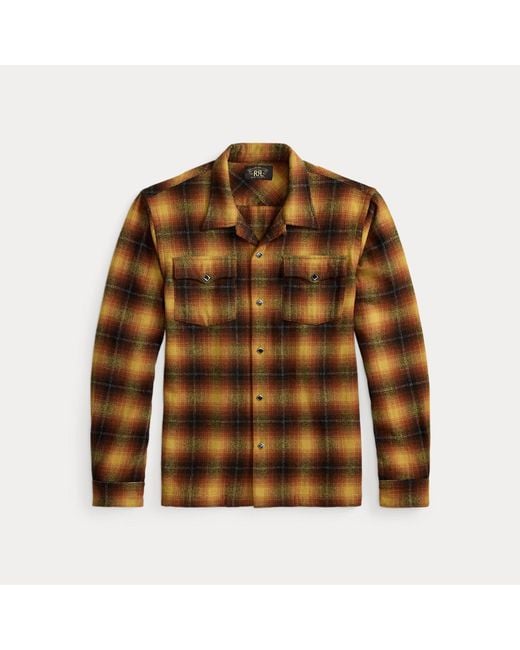 RRL Brown Plaid Wool-Blend Camp Shirt for men