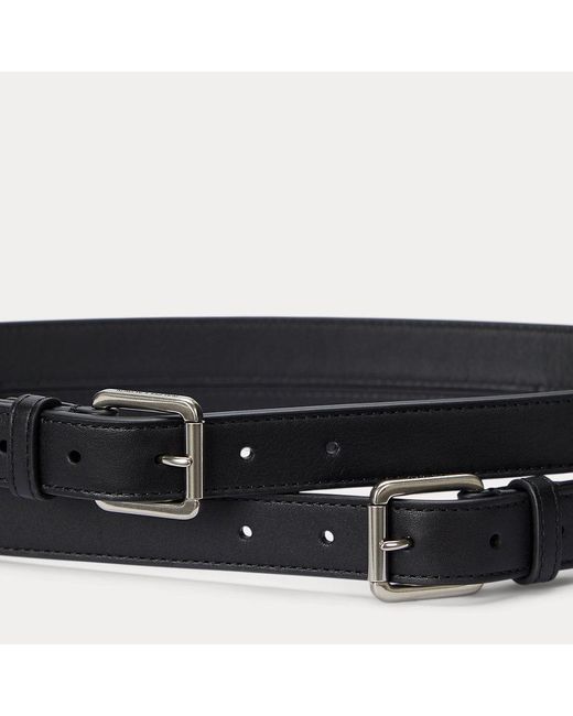 Cinturón ancho de piel con doble hebilla Lauren by Ralph Lauren de color Black