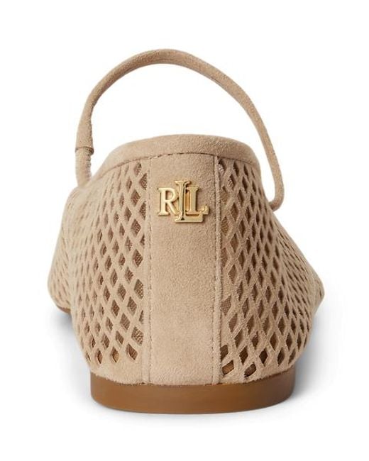 Ralph Lauren Natural Jayna Perforated Suede Mary Jane Flat