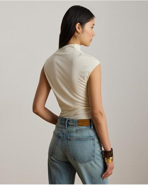 Ralph Lauren Natural Shirred Stretch Jersey Mockneck Top