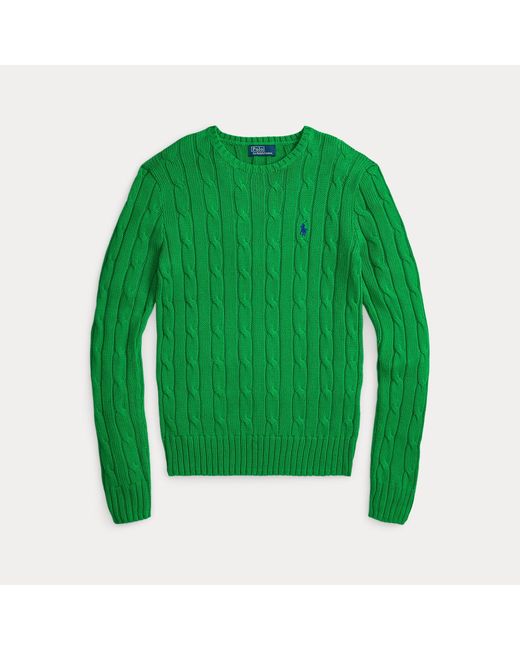 Ralph Lauren Green Cable-Knit Cotton Crewneck Sweater