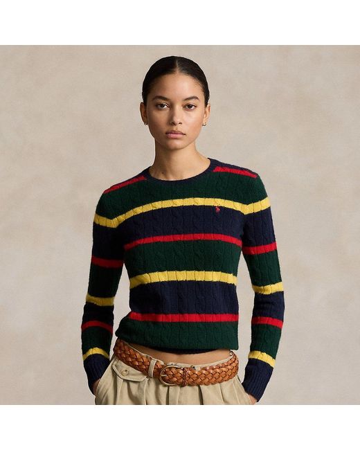 Polo Ralph Lauren Black Striped Cable-knit Wool-cashmere Jumper