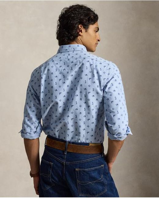 Polo Ralph Lauren Blue Custom Fit Equestrian Oxford Shirt for men