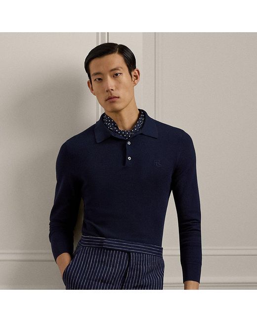 Ralph Lauren Purple Label Strukturierter Pullover mit Polo-Kragen in Blue für Herren