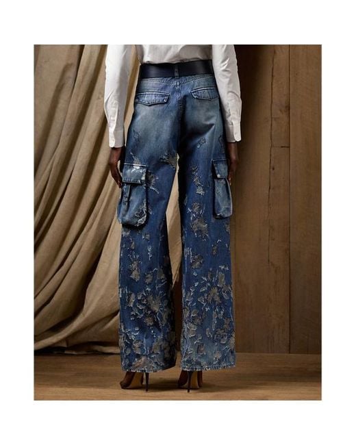 Ralph Lauren Collection Blue Berke Embellished Wide-leg Cargo Jean