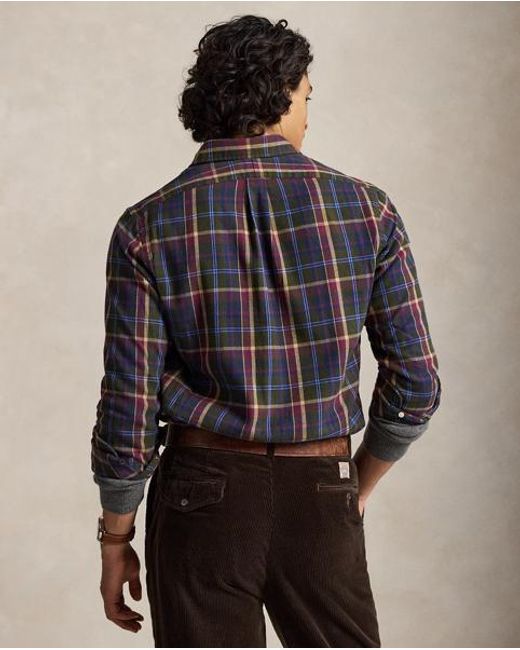 Polo Ralph Lauren Gray Custom Fit Plaid Flannel Shirt for men
