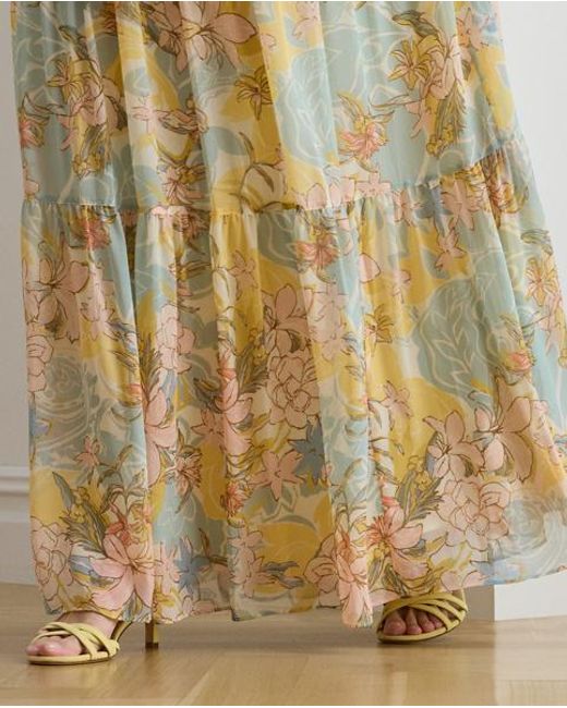 Ralph Lauren Metallic Floral Georgette Tiered Maxiskirt