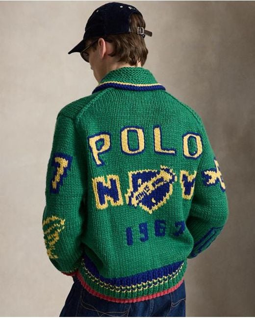 Polo Ralph Lauren Green Varsity-Inspired Wool Full-Zip Jumper for men