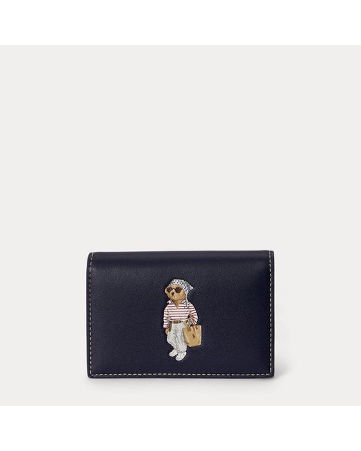 Polo Ralph Lauren Blue Polo Bear Leather Flapped Card Case
