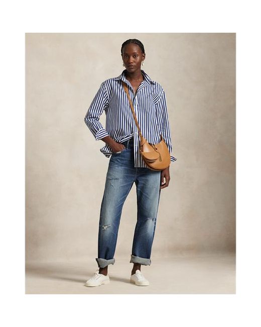 Polo Ralph Lauren Blue Oversize Fit Striped Cotton Shirt