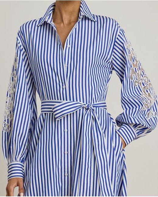 Ralph Lauren Blue Striped Eyelet Broadcloth Shirtdress