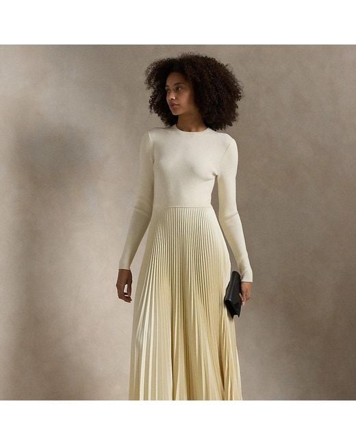 Ralph Lauren Natural Sweater-Bodice Long-Sleeve Dress