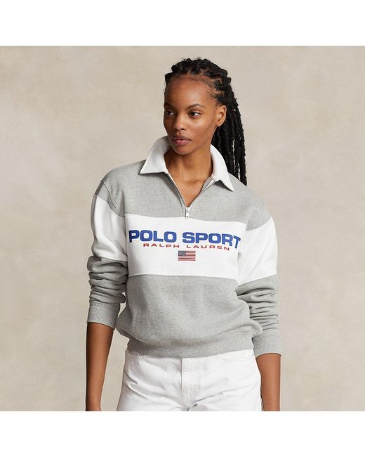 Polo Ralph Lauren White Fleece-Pullover mit Logo