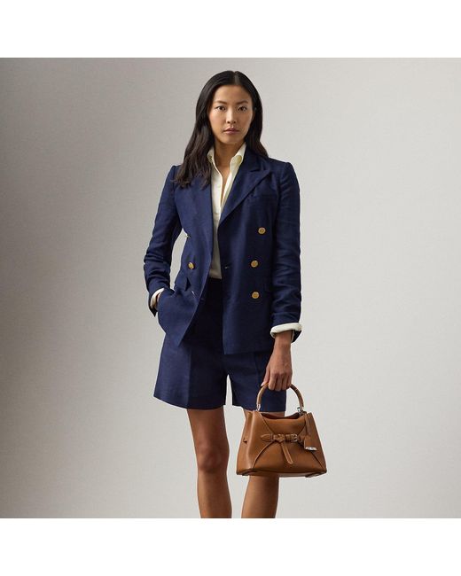 Ralph Lauren Blue Tracy Pleated Linen Short