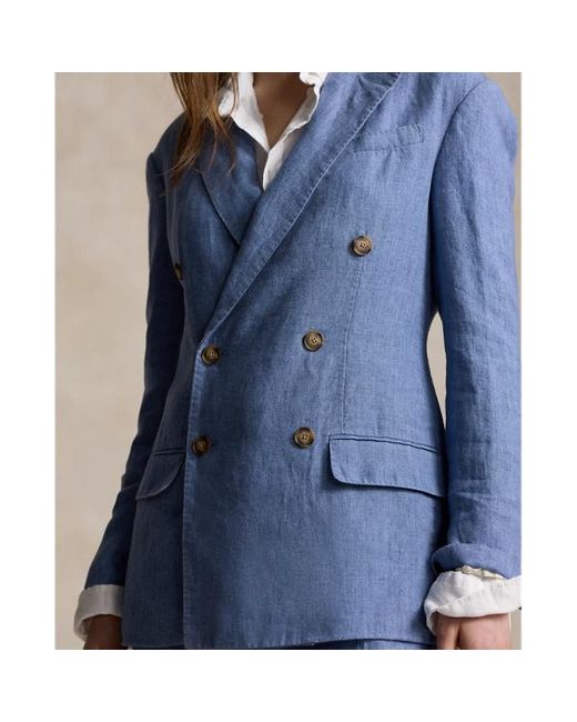 Blazer in lino a doppio petto di Polo Ralph Lauren in Blue