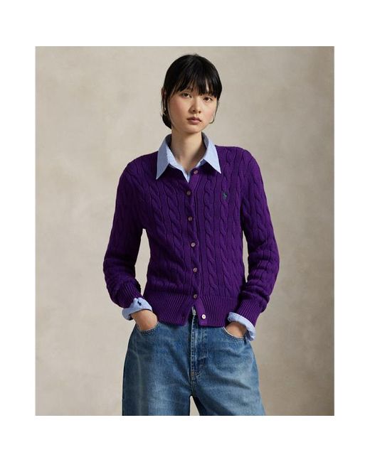 Cardigan a girocollo in cotone a trecce di Polo Ralph Lauren in Purple