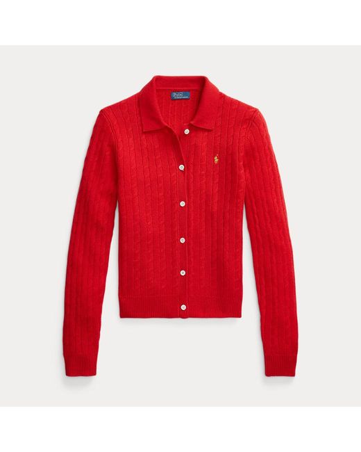 Polo Ralph Lauren Red Cable-Knit Wool-Cashmere Cardigan