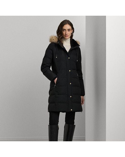 Ralph Lauren Black Faux-fur-trim Hooded Down Coat