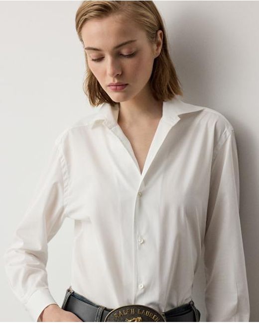 Ralph Lauren White Charmain Slim Fit Stretch Poplin Shirt