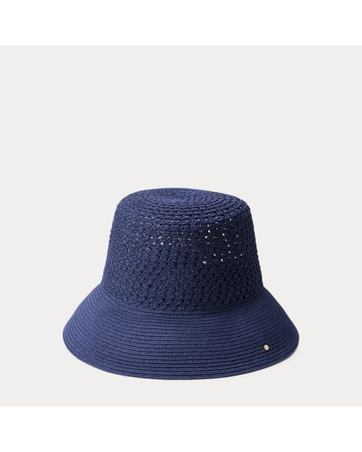Ralph Lauren Blue Open-Worked Straw Bucket Hat