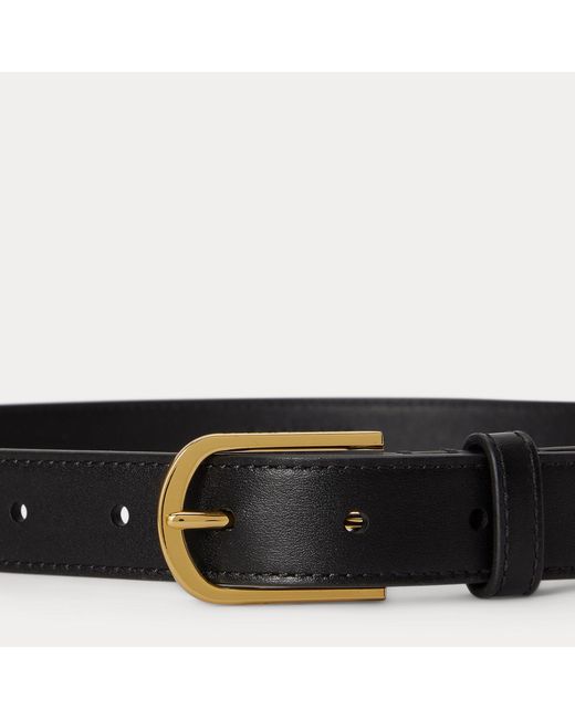 Ralph Lauren Black Rounded-Buckle Leather Skinny Belt