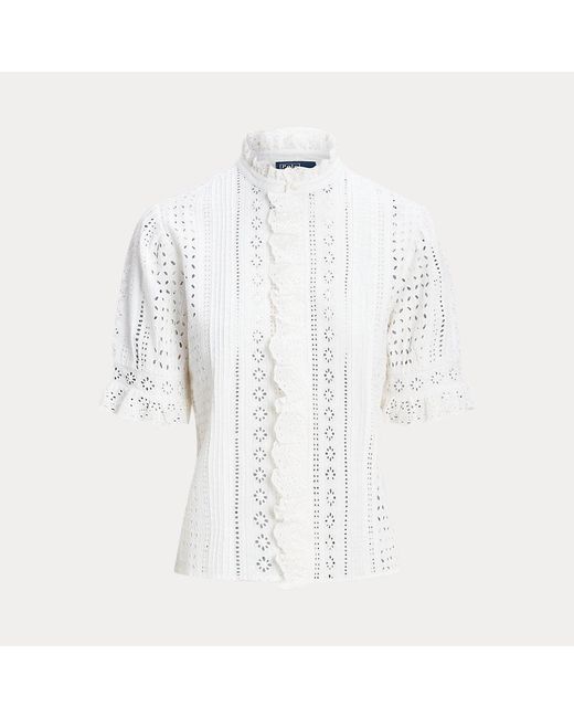 Top de algodón con bordado suizo Ralph Lauren de color White