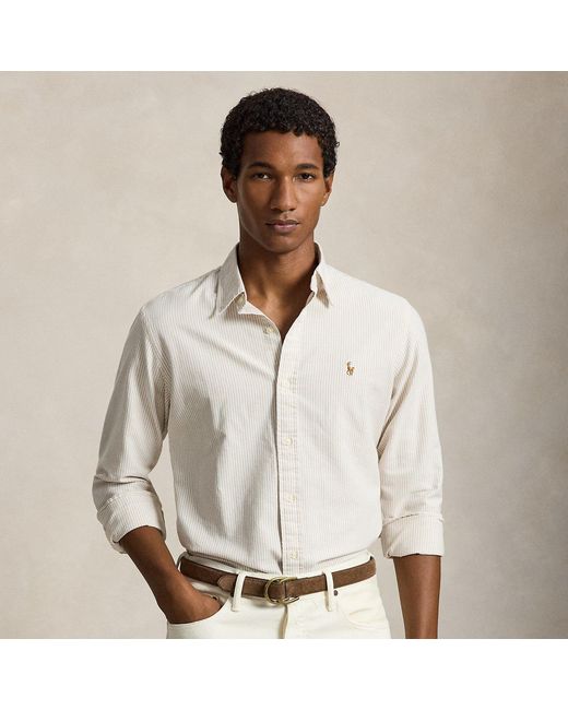 Polo Ralph Lauren White Custom Fit Striped Oxford Shirt for men