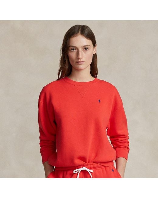 Ralph Lauren Fleece Crewneck Sweatshirt in Red | Lyst