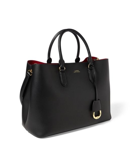 Ralph Lauren Lauren Dryden Marcy Leather Satchel Bag in Black/Red