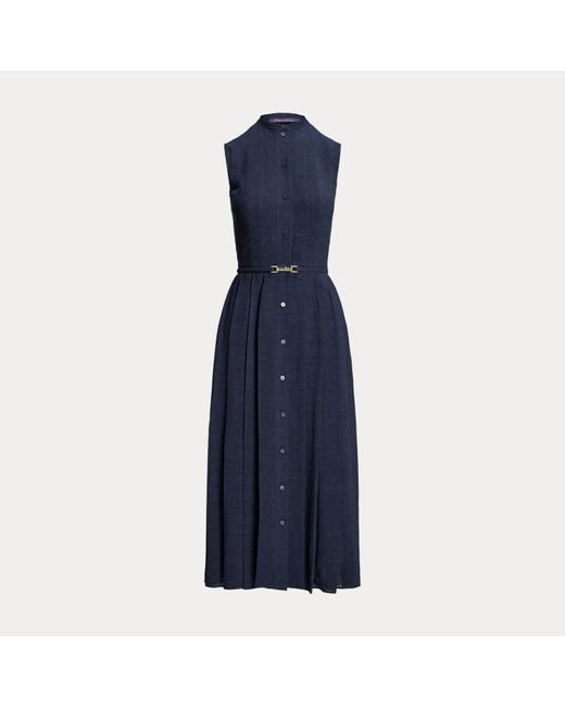 Ralph Lauren Blue Kennedi Linen Sleeveless Day Dress