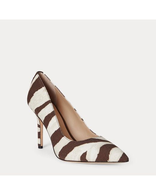 Ralph Lauren Brown Gemusterter Segeltuch-Pumps Lindella Ii