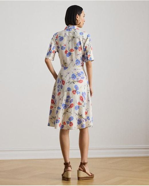 Ralph Lauren Natural Floral Tie-Front Linen Shirt Dress
