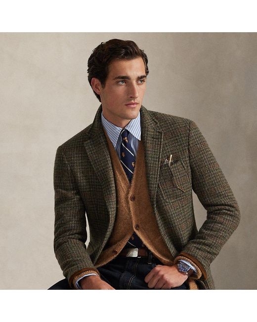 Ralph Lauren Brown Suede-Patch Wool-Blend Cardigan for men