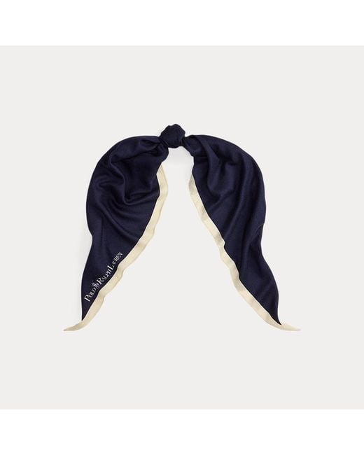 Foulard a rombo in lana e seta con logo di Polo Ralph Lauren in Blue