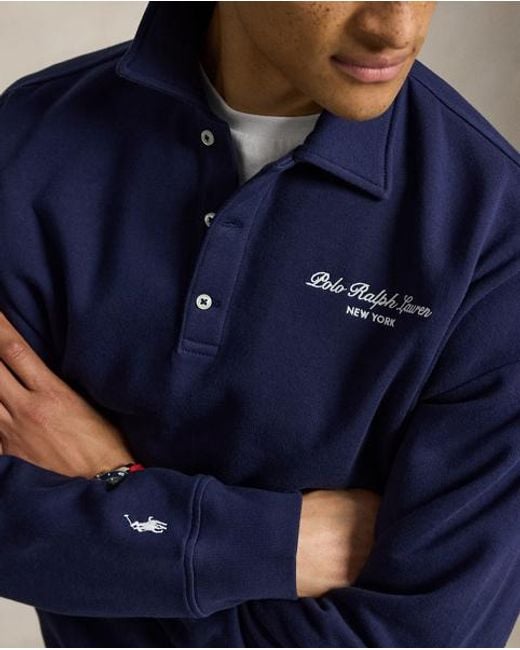 Polo Ralph Lauren Blue Relaxed Fit Logo Collared Sweatshirt for men