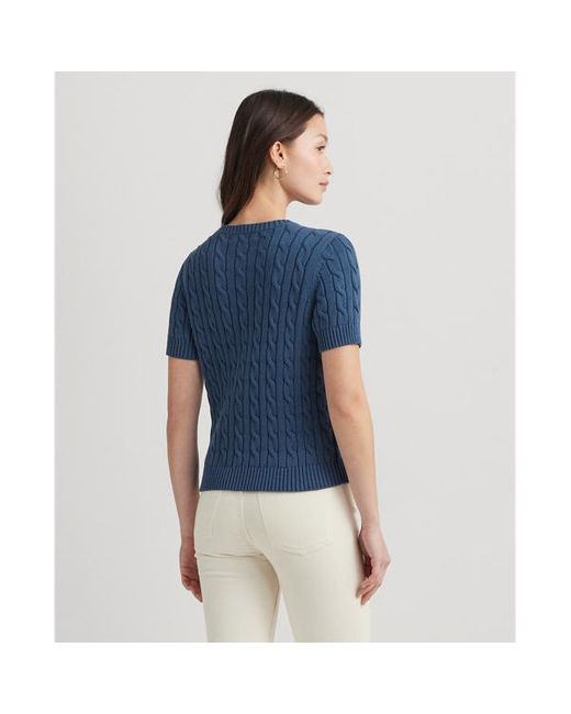 Lauren by Ralph Lauren Blue Floral Cable-knit Short-sleeve Jumper