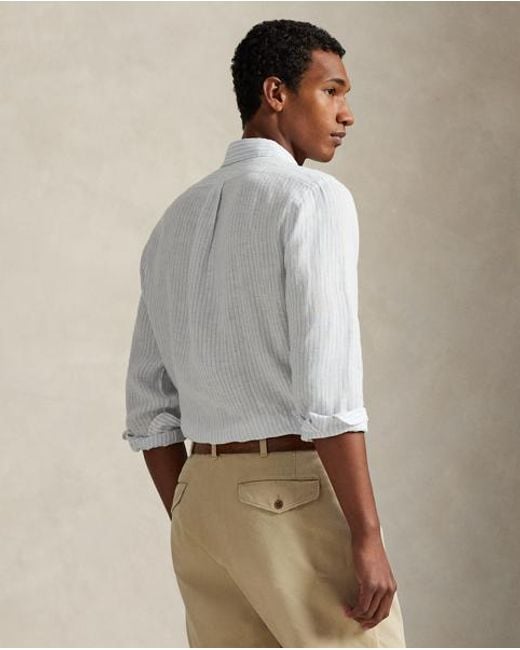 Polo Ralph Lauren White Slim Fit Striped Linen Shirt for men