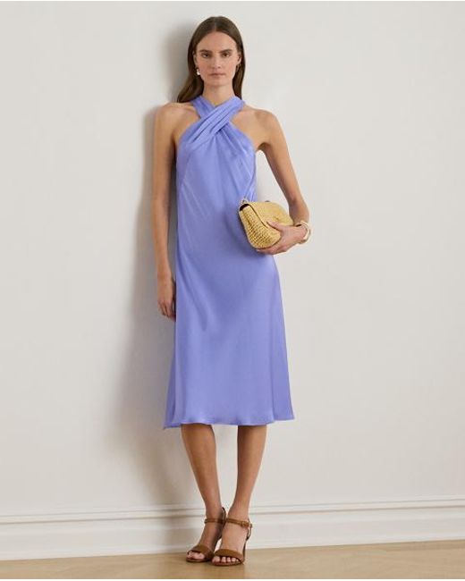Ralph Lauren Blue Satin Charmeuse Halter Dress