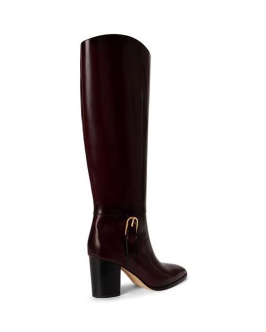Ralph Lauren Brown Raelynn Glazed Leather Tall Boot Heel